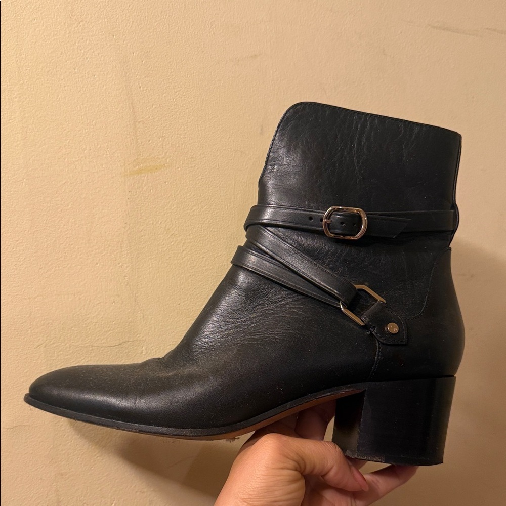 Jimmy Choo Black Leather Ankle Bootie Gold Buckle sz 40 just one! Hardware is 💯
